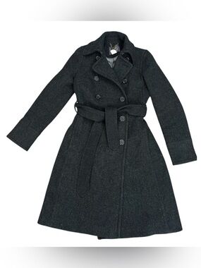 J.Crew Stadium Cloth Wool Trench Coat by Nello Gori - Charcoal Black Gray Sz 00